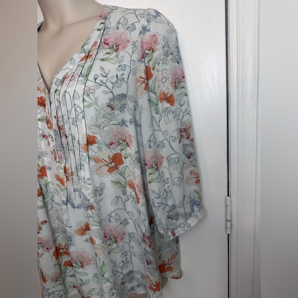 Rose + Olive Women’s lightweight Blouse Orange floral 3/4 Sleeve Size 1X #1637 - Picture 4 of 8